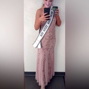 Pink beaded tight fitted formal gown